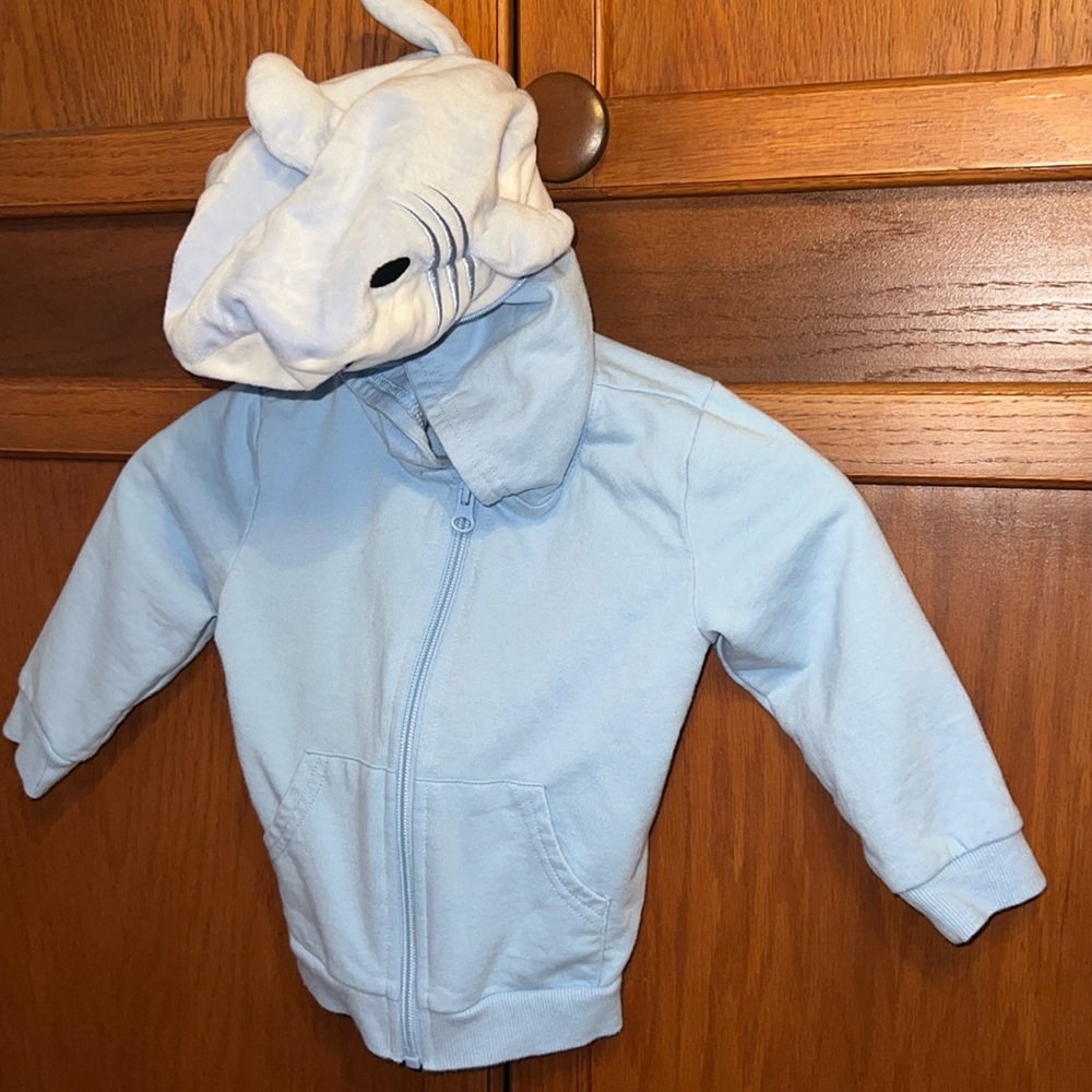 Light Blue Shark Hoodie Zip Up Hood Size 2T